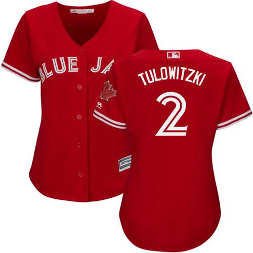 Blue Jays #2 Troy Tulowitzki Red Canada Day Women's Stitched MLB Jersey - Click Image to Close